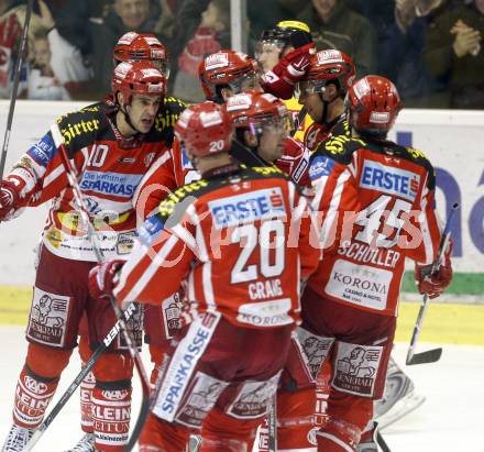 EBEL. Eishockey Bundesliga. KAC gegen EV Vienna Capitals. Jubel KAC. Klagenfurt, am 28.12.2008.
Foto: Kuess 

---
pressefotos, pressefotografie, kuess, qs, qspictures, sport, bild, bilder, bilddatenbank