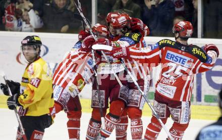 EBEL. Eishockey Bundesliga. KAC gegen EV Vienna Capitals. Jubel KAC. Klagenfurt, am 28.12.2008.
Foto: Kuess 

---
pressefotos, pressefotografie, kuess, qs, qspictures, sport, bild, bilder, bilddatenbank