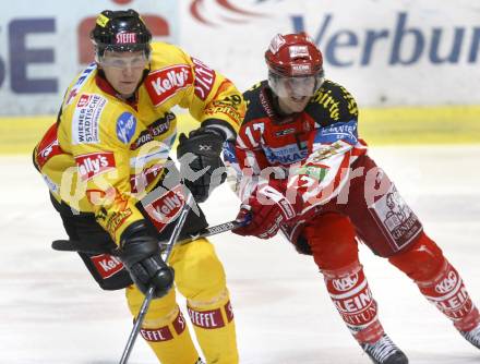 EBEL. Eishockey Bundesliga. KAC gegen EV Vienna Capitals. Gregor Hager,  (KAC), Juha Riihijarvi (Capitals). Klagenfurt, am 28.12.2008.
Foto: Kuess 

---
pressefotos, pressefotografie, kuess, qs, qspictures, sport, bild, bilder, bilddatenbank