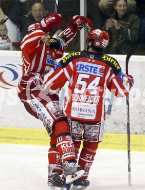 EBEL. Eishockey Bundesliga. KAC gegen EV Vienna Capitals. Jubel Warren Norris, Andrew schneider (KAC). Klagenfurt, am 28.12.2008.
Foto: Kuess 

---
pressefotos, pressefotografie, kuess, qs, qspictures, sport, bild, bilder, bilddatenbank