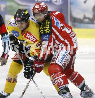 EBEL. Eishockey Bundesliga. KAC gegen EV Vienna Capitals. Christoph Harand, (KAC), Sean Selmserl (Capitals). Klagenfurt, am 28.12.2008.
Foto: Kuess 

---
pressefotos, pressefotografie, kuess, qs, qspictures, sport, bild, bilder, bilddatenbank