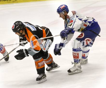 EBEL. Eishockey Bundesliga. EC Pasut VSV gegen EC Graz 99ers. Guenther Lanzinger,  (VSV), Anthony Iob (Graz). Villach, am 30.12.2008.
Foto: Kuess 


---
pressefotos, pressefotografie, kuess, qs, qspictures, sport, bild, bilder, bilddatenbank