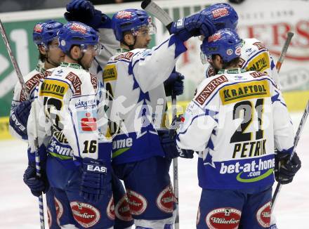 EBEL. Eishockey Bundesliga. EC Pasut VSV gegen EC Graz 99ers. Jubel VSV. Villach, am 30.12.2008.
Foto: Kuess 


---
pressefotos, pressefotografie, kuess, qs, qspictures, sport, bild, bilder, bilddatenbank