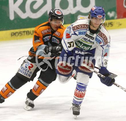 EBEL. Eishockey Bundesliga. EC Pasut VSV gegen EC Graz 99ers. Andreas kristler,  (VSV), Marc Brown (Graz). Villach, am 30.12.2008.
Foto: Kuess 


---
pressefotos, pressefotografie, kuess, qs, qspictures, sport, bild, bilder, bilddatenbank