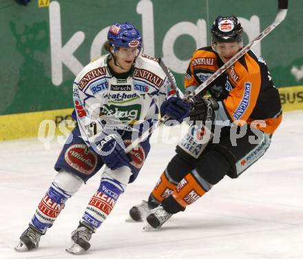 EBEL. Eishockey Bundesliga. EC Pasut VSV gegen EC Graz 99ers. Andreas Kristler,(VSV),  Marc Brown (Graz). Villach, am 30.12.2008.
Foto: Kuess 


---
pressefotos, pressefotografie, kuess, qs, qspictures, sport, bild, bilder, bilddatenbank