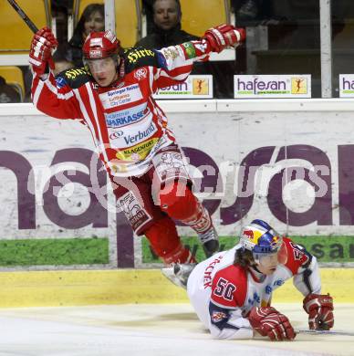 EBEL. Eishockey Bundesliga. EC KAC gegen EC RED BULL SALZBURG. David Schuller, (KAC), Mario Fischer (Salzburg). Klagenfurt, am 2.1.2009.
Foto: Kuess 

---
pressefotos, pressefotografie, kuess, qs, qspictures, sport, bild, bilder, bilddatenbank