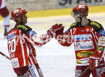 EBEL. Eishockey Bundesliga. EC KAC gegen EC RED BULL SALZBURG. Torjubel Mike Craig, Herbert Ratz. Klagenfurt, am 2.1.2009.
Foto: Kuess 

---
pressefotos, pressefotografie, kuess, qs, qspictures, sport, bild, bilder, bilddatenbank