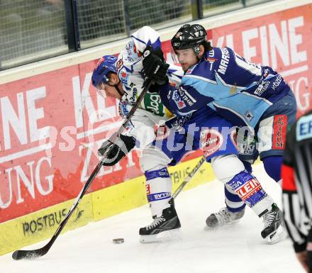 EBEL. Eishockey Bundesliga. EC Pasut VSV gegen Alba Volan Szekesfehervar. MONDOU Benoit (VSV), MARTENS Nick (Szekesfehervar). Villach, am 2.1.2009.
Foto: Kuess 


---
pressefotos, pressefotografie, kuess, qs, qspictures, sport, bild, bilder, bilddatenbank