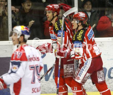 EBEL. Eishockey Bundesliga. EC KAC gegen EC RED BULL SALZBURG. Torjubel Sean Brown, Manuel Geier. Klagenfurt, am 2.1.2009.
Foto: Kuess 

---
pressefotos, pressefotografie, kuess, qs, qspictures, sport, bild, bilder, bilddatenbank