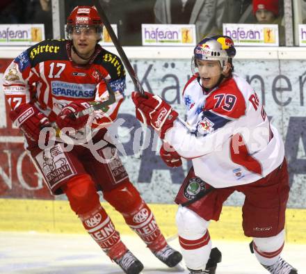 EBEL. Eishockey Bundesliga. EC KAC gegen EC RED BULL SALZBURG. Gregor Hager, (KAC), Mario Scalzo  (Salzburg). Klagenfurt, am 2.1.2009.
Foto: Kuess 

---
pressefotos, pressefotografie, kuess, qs, qspictures, sport, bild, bilder, bilddatenbank