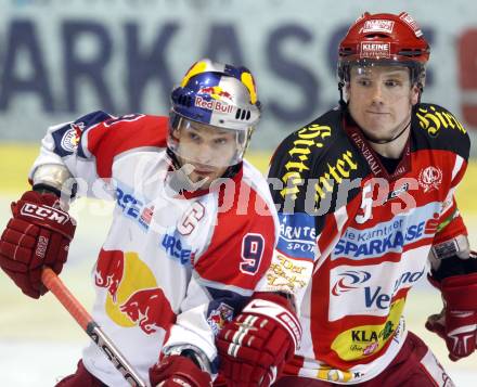 EBEL. Eishockey Bundesliga. EC KAC gegen EC RED BULL SALZBURG. Kirk Furey (KAC), Thomas Koch (Salzburg). Klagenfurt, am 2.1.2009.
Foto: Kuess 

---
pressefotos, pressefotografie, kuess, qs, qspictures, sport, bild, bilder, bilddatenbank