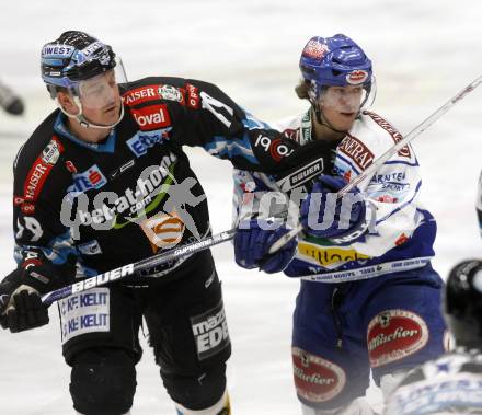 EBEL. Eishockey Bundesliga. EC Pasut VSV gegen EHC LIWEST Linz. Andreas Kristler (VSV), SHEARER Robert (Linz). Villach, am 6.1.2009.
Foto: Kuess 


---
pressefotos, pressefotografie, kuess, qs, qspictures, sport, bild, bilder, bilddatenbank