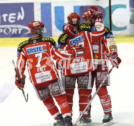 EBEL. Eishockey Bundesliga. KAC gegen HK Acroni Jesenice. Torjubel KAC, TORY Jeffrey, CRAIG Michael, RATZ Herbert. Klagenfurt, am 6.1.2009.
Foto: Kuess 

---
pressefotos, pressefotografie, kuess, qs, qspictures, sport, bild, bilder, bilddatenbank