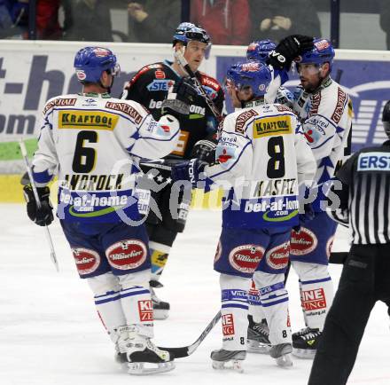 EBEL. Eishockey Bundesliga. EC Pasut VSV gegen EHC LIWEST Linz. Torjubel VSV. Villach, am 6.1.2009.
Foto: Kuess 


---
pressefotos, pressefotografie, kuess, qs, qspictures, sport, bild, bilder, bilddatenbank