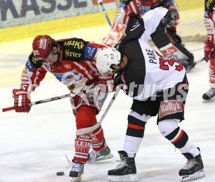 EBEL. Eishockey Bundesliga. KAC gegen HK Acroni Jesenice. SCHULLER David (KAC), PARE Jean Philippe (Jesenice). Klagenfurt, am 6.1.2009.
Foto: Kuess 

---
pressefotos, pressefotografie, kuess, qs, qspictures, sport, bild, bilder, bilddatenbank