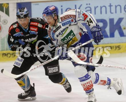 EBEL. Eishockey Bundesliga. EC Pasut VSV gegen EHC LIWEST Linz. Guenther Lanzinger (VSV), IBERER Florian (Linz). Villach, am 6.1.2009.
Foto: Kuess 


---
pressefotos, pressefotografie, kuess, qs, qspictures, sport, bild, bilder, bilddatenbank