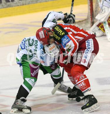 EBEL. Eishockey Bundesliga. KAC gegen HDD TILIA Olimpija Ljubljana. SHANTZ Jeffery (KAC), ROPRET Anze (Ljubljana). Klagenfurt, am 9.1.2009.
Foto: Kuess 

---
pressefotos, pressefotografie, kuess, qs, qspictures, sport, bild, bilder, bilddatenbank