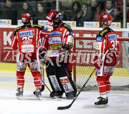 EBEL. Eishockey Bundesliga. KAC gegen HDD TILIA Olimpija Ljubljana. Jubel KAC, FUREY Kirk, SCOTT Travis, SHANTZ Jeffery . Klagenfurt, am 9.1.2009.
Foto: Kuess 

---
pressefotos, pressefotografie, kuess, qs, qspictures, sport, bild, bilder, bilddatenbank