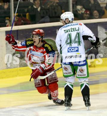 EBEL. Eishockey Bundesliga. KAC gegen HDD TILIA Olimpija Ljubljana. GEIER Manuel (KAC), TAVZELJ Andrej (Ljubljana). Klagenfurt, am 9.1.2009.
Foto: Kuess 

---
pressefotos, pressefotografie, kuess, qs, qspictures, sport, bild, bilder, bilddatenbank