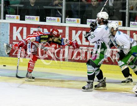 EBEL. Eishockey Bundesliga. KAC gegen HDD TILIA Olimpija Ljubljana. HERBURGER Raphael (KAC), BANHAM Frank, MITCHELL Kevin (Ljubljana). Klagenfurt, am 9.1.2009.
Foto: Kuess 

---
pressefotos, pressefotografie, kuess, qs, qspictures, sport, bild, bilder, bilddatenbank