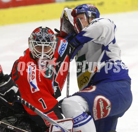 EBEL. Eishockey Bundesliga. EC Pasut VSV gegen HC TWK INNSBRUCK, DIE HAIE. Guenther Lanzinger,  (VSV), Seamus Kotyk (Innsbruck). Villach, am 9.1.2009.
Foto: Kuess 


---
pressefotos, pressefotografie, kuess, qs, qspictures, sport, bild, bilder, bilddatenbank