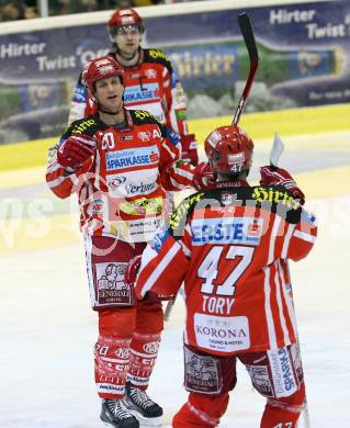 EBEL. Eishockey Bundesliga. KAC gegen HDD TILIA Olimpija Ljubljana. Torjubel CRAIG Michael, TORY Jeffrey (KAC). Klagenfurt, am 9.1.2009.
Foto: Kuess 

---
pressefotos, pressefotografie, kuess, qs, qspictures, sport, bild, bilder, bilddatenbank