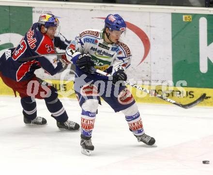 EBEL. Eishockey Bundesliga. EC Pasut VSV gegen EC Red Bull Salzburg. Michael Raffl, (VSV), Jeremy Rebek  (Salzburg). Villach, am 11.1.2009.
Foto: Kuess 


---
pressefotos, pressefotografie, kuess, qs, qspictures, sport, bild, bilder, bilddatenbank