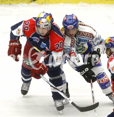 EBEL. Eishockey Bundesliga. EC Pasut VSV gegen EC Red Bull Salzburg. Benoit Mondou,  (VSV), Daniel Welser (Salzburg). Villach, am 11.1.2009.
Foto: Kuess 


---
pressefotos, pressefotografie, kuess, qs, qspictures, sport, bild, bilder, bilddatenbank