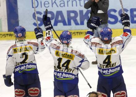 EBEL. Eishockey Bundesliga. EC Pasut VSV gegen EC Red Bull Salzburg. Jubel VSV. Villach, am 11.1.2009.
Foto: Kuess 


---
pressefotos, pressefotografie, kuess, qs, qspictures, sport, bild, bilder, bilddatenbank