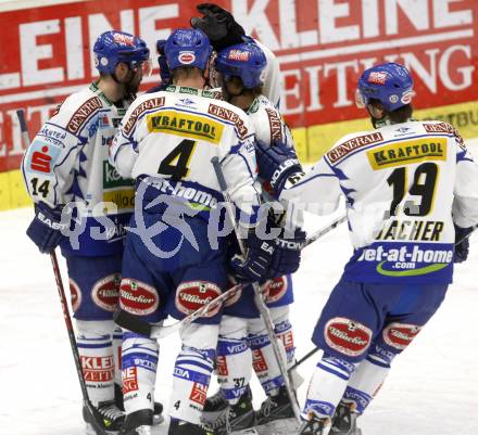 EBEL. Eishockey Bundesliga. EC Pasut VSV gegen EC Red Bull Salzburg. Torjubel VSV. Villach, am 11.1.2009.
Foto: Kuess 


---
pressefotos, pressefotografie, kuess, qs, qspictures, sport, bild, bilder, bilddatenbank