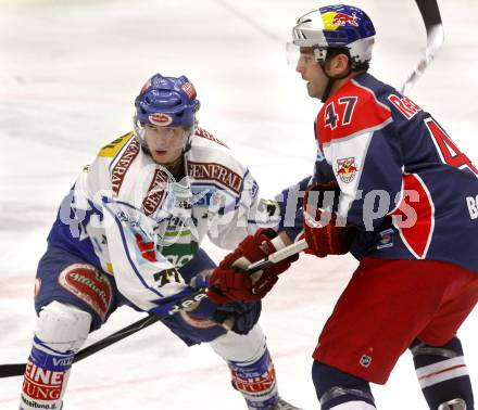 EBEL. Eishockey Bundesliga. EC Pasut VSV gegen EC Red Bull Salzburg. Andreas Kristler,  (VSV), Darryl Bootland (Salzburg). Villach, am 11.1.2009.
Foto: Kuess 


---
pressefotos, pressefotografie, kuess, qs, qspictures, sport, bild, bilder, bilddatenbank