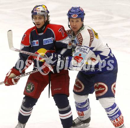 EBEL. Eishockey Bundesliga. EC Pasut VSV gegen EC Red Bull Salzburg. Mike Stewart,   (VSV), Dieter Kalt (Salzburg). Villach, am 11.1.2009.
Foto: Kuess 


---
pressefotos, pressefotografie, kuess, qs, qspictures, sport, bild, bilder, bilddatenbank