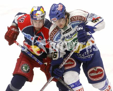 EBEL. Eishockey Bundesliga. EC Pasut VSV gegen EC Red Bull Salzburg. Jonathan Ferland, (VSV),  Marco Pewal (Salzburg). Villach, am 11.1.2009.
Foto: Kuess 


---
pressefotos, pressefotografie, kuess, qs, qspictures, sport, bild, bilder, bilddatenbank