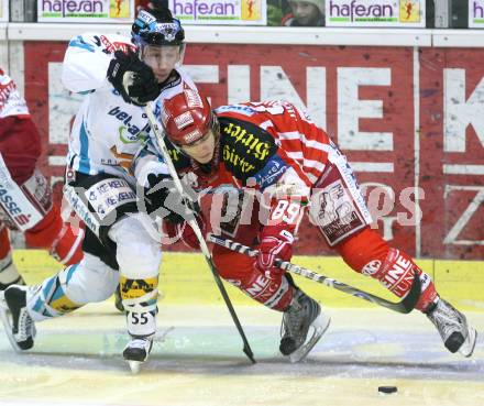 EBEL. Eishockey Bundesliga. EC KAC gegen EHC Liwest Black Wings Linz.  Raphael Herburger (KAC),  Robert Lukas (Linz). Klagenfurt, am 13.1.2009.
Foto: Nadja Kuess

---
pressefotos, pressefotografie, kuess, qs, qspictures, sport, bild, bilder, bilddatenbank