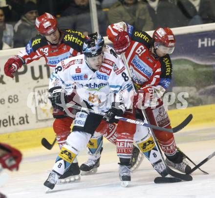  EBEL. Eishockey Bundesliga. EC KAC gegen EHC Liwest Black Wings Linz.  Jeff Shantz. Christoph Harand (KAC),  Michael Mayr (Linz). Klagenfurt, am 13.1.2009.
Foto: Kuess 

---
pressefotos, pressefotografie, kuess, qs, qspictures, sport, bild, bilder, bilddatenbank