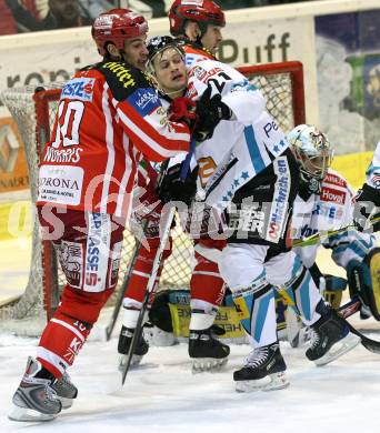 EBEL. Eishockey Bundesliga. EC KAC gegen EHC Liwest Black Wings Linz.  Warren Norris (KAC),  Philipp Lukas (Linz). Klagenfurt, am 13.1.2009.
Foto: Nadja Kuess 

---
pressefotos, pressefotografie, kuess, qs, qspictures, sport, bild, bilder, bilddatenbank