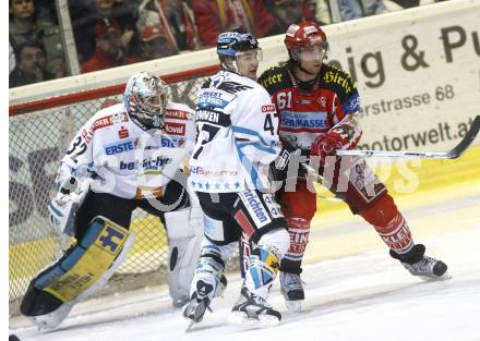 EBEL. Eishockey Bundesliga. EC KAC gegen EHC Liwest Black Wings Linz.  Christoph Harand (KAC), Lars Helminen, Alex Westlund  (Linz). Klagenfurt, am 13.1.2009.
Foto: Kuess 

---
pressefotos, pressefotografie, kuess, qs, qspictures, sport, bild, bilder, bilddatenbank