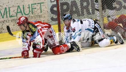 EBEL. Eishockey Bundesliga. EC KAC gegen EHC Liwest Black Wings Linz.  Jeff Shantz (KAC),  Robert Shearer (Linz). Klagenfurt, am 13.1.2009.
Foto: Nadja Kuess

---
pressefotos, pressefotografie, kuess, qs, qspictures, sport, bild, bilder, bilddatenbank