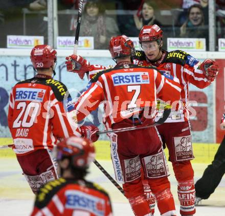 EBEL. Eishockey Bundesliga. KAC gegen HC TWK Innsbruck. Jubel SCHULLER David, CRAIG Michael, RATZ Herbert (KAC). Klagenfurt, am 16.1.2009.
Foto: Kuess 

---
pressefotos, pressefotografie, kuess, qs, qspictures, sport, bild, bilder, bilddatenbank