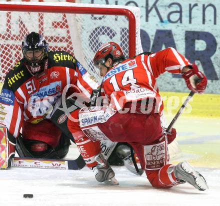 EBEL. Eishockey Bundesliga. KAC gegen HC TWK Innsbruck. REICHEL Johannes, SCOTT Travis (KAC). Klagenfurt, am 16.1.2009.
Foto: Kuess 

---
pressefotos, pressefotografie, kuess, qs, qspictures, sport, bild, bilder, bilddatenbank