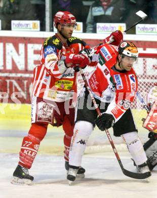 EBEL. Eishockey Bundesliga. KAC gegen HC TWK Innsbruck. BROWN Sean (KAC), HOHENBERGER Martin (Innsbruck). Klagenfurt, am 16.1.2009.
Foto: Kuess 

---
pressefotos, pressefotografie, kuess, qs, qspictures, sport, bild, bilder, bilddatenbank