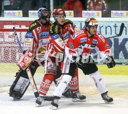 EBEL. Eishockey Bundesliga. KAC gegen HC TWK Innsbruck. SCOTT Travis, GEIER Stefan (KAC), MURRAY Rem (Innsbruck). Klagenfurt, am 16.1.2009.
Foto: Kuess 

---
pressefotos, pressefotografie, kuess, qs, qspictures, sport, bild, bilder, bilddatenbank