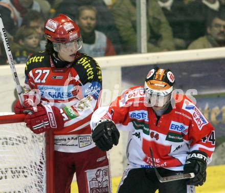 EBEL. Eishockey Bundesliga. KAC gegen HC TWK Innsbruck. HUNDERTPFUND Thomas (KAC), MOESSMER Patrick (Innsbruck). Klagenfurt, am 16.1.2009.
Foto: Kuess 

---
pressefotos, pressefotografie, kuess, qs, qspictures, sport, bild, bilder, bilddatenbank