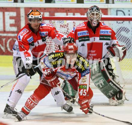 EBEL. Eishockey Bundesliga. KAC gegen HC TWK Innsbruck. SCHULLER David (KAC), KOTYK Seamus, LAKOS Philippe (Innsbruck). Klagenfurt, am 16.1.2009.
Foto: Kuess 

---
pressefotos, pressefotografie, kuess, qs, qspictures, sport, bild, bilder, bilddatenbank