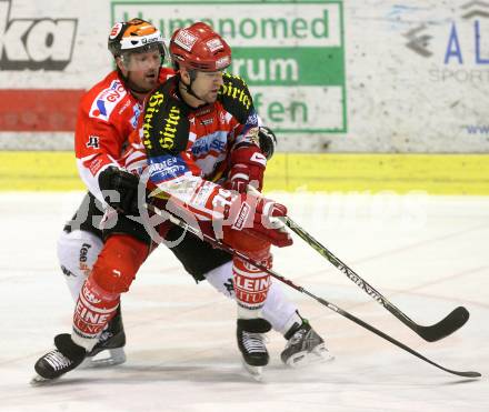 EBEL. Eishockey Bundesliga. KAC gegen HC TWK Innsbruck. SHANTZ Jeffery (KAC), UNTERLUGGAUER Gerhard (Innsbruck). Klagenfurt, am 16.1.2009.
Foto: Kuess 

---
pressefotos, pressefotografie, kuess, qs, qspictures, sport, bild, bilder, bilddatenbank