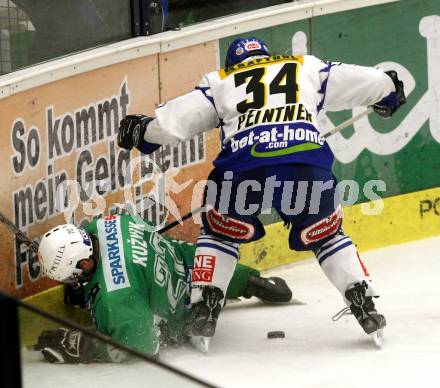 EBEL. Eishockey Bundesliga. EC Pasut VSV gegen HDD TILIA Olimpija Ljubljana.  PEINTNER Markus (VSV), KUZNIK Greg (Ljubljana). Villach, am 20.1.2009.
Foto: Kuess 


---
pressefotos, pressefotografie, kuess, qs, qspictures, sport, bild, bilder, bilddatenbank