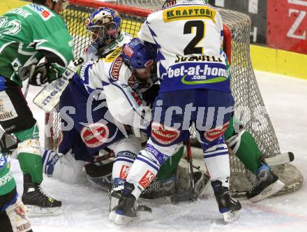 EBEL. Eishockey Bundesliga. EC Pasut VSV gegen HDD TILIA Olimpija Ljubljana. Rangelei vor dem Tor STARKBAUM Bernhard, SCOVILLE Darrel, RAFFL Michael (VSV), KUZNIK Greg (Ljubljana). Villach, am 20.1.2009.
Foto: Kuess 


---
pressefotos, pressefotografie, kuess, qs, qspictures, sport, bild, bilder, bilddatenbank