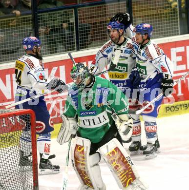 EBEL. Eishockey Bundesliga. EC Pasut VSV gegen HDD TILIA Olimpija Ljubljana. Torjubel (VSV), SILA Ales (Ljubljana). Villach, am 20.1.2009.
Foto: Kuess 


---
pressefotos, pressefotografie, kuess, qs, qspictures, sport, bild, bilder, bilddatenbank