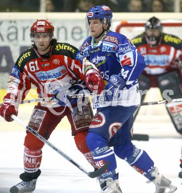 EBEL. Eishockey Bundesliga. EC KAC gegen EC VSV. Christoph Harand, (KAC), Guenther Lanzinger (VSV). Klagenfurt, am 23.1.2009.
Foto: Kuess 

---
pressefotos, pressefotografie, kuess, qs, qspictures, sport, bild, bilder, bilddatenbank