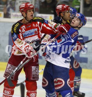 EBEL. Eishockey Bundesliga. EC KAC gegen EC VSV. Mike Craig, (KAC), Michael Raff (VSV). Klagenfurt, am 23.1.2009.
Foto: Kuess 

---
pressefotos, pressefotografie, kuess, qs, qspictures, sport, bild, bilder, bilddatenbank